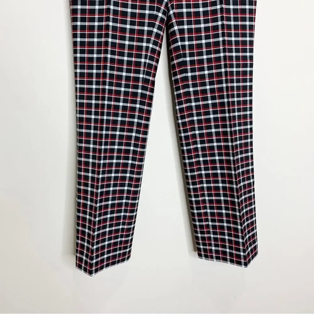 Akris Punto Francoise Slim Straight Pant (Sz 4) Glen Check Plaid Black Red - Picture 8 of 16